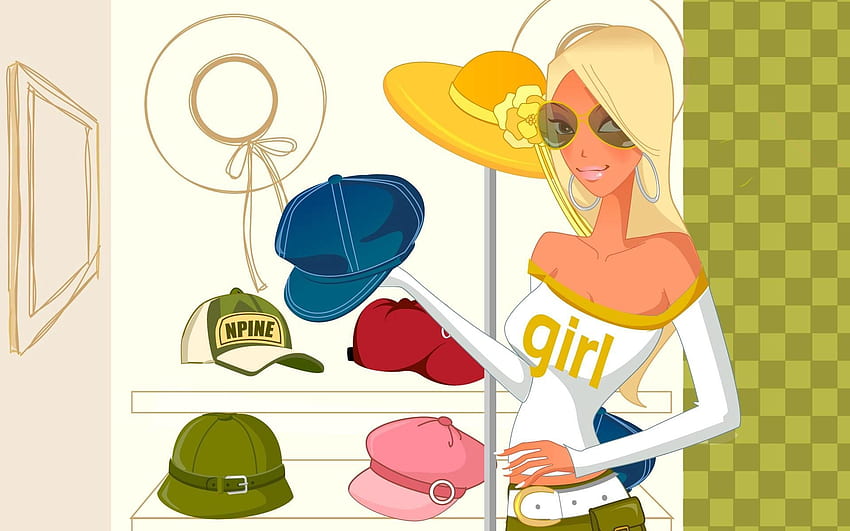 Vector, menina, estilo, chapéus, loja, pontuação papel de parede HD