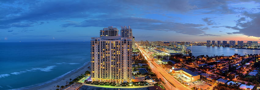 Miami, Cities, Coast, Night City, Panorama, Atlantic Ocean, Florida, Sunny Ailes Beach, Sunny Isles Beach HD wallpaper