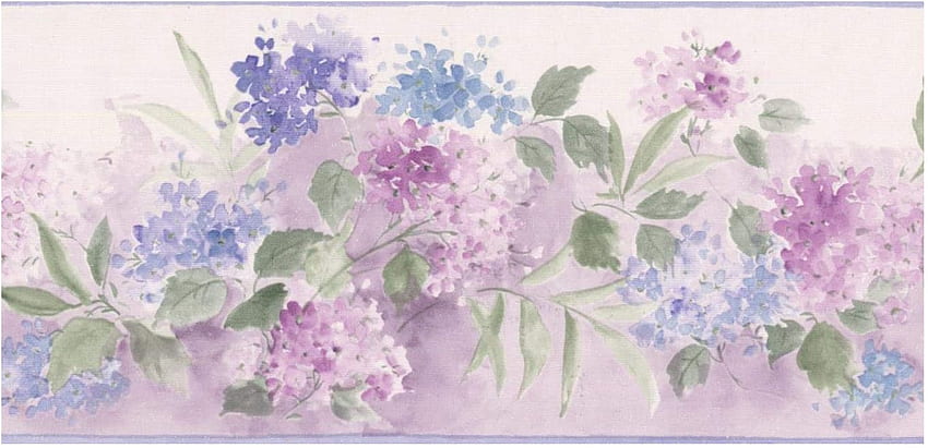 Obramowanie — fioletowo-niebieskie kwiaty Obramowanie ścienne w stylu retro, wstępnie naklejona rolka 15 stóp x 3,5 cala: kuchnia i jadalnia, kwiaty lawendy Tapeta HD