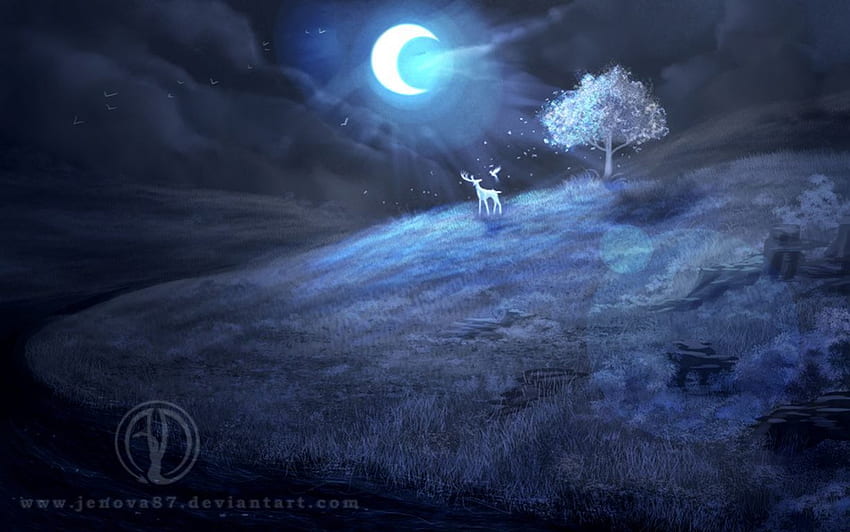 Moonlight, abstract, animated, dark, moon, HD wallpaper