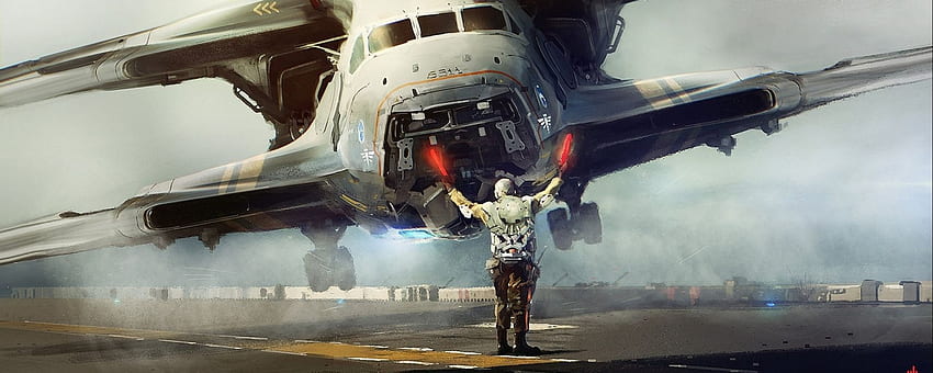 Sci Fi Art Произведения на изкуството Космически кораб Самолет Самолет Футуристични военни HD тапет