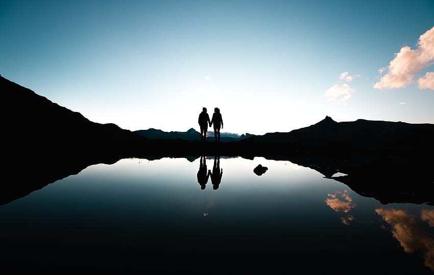 Couple , Silhouette, Together, Holding hands, Romantic, Nature, Romantic Scenery HD wallpaper