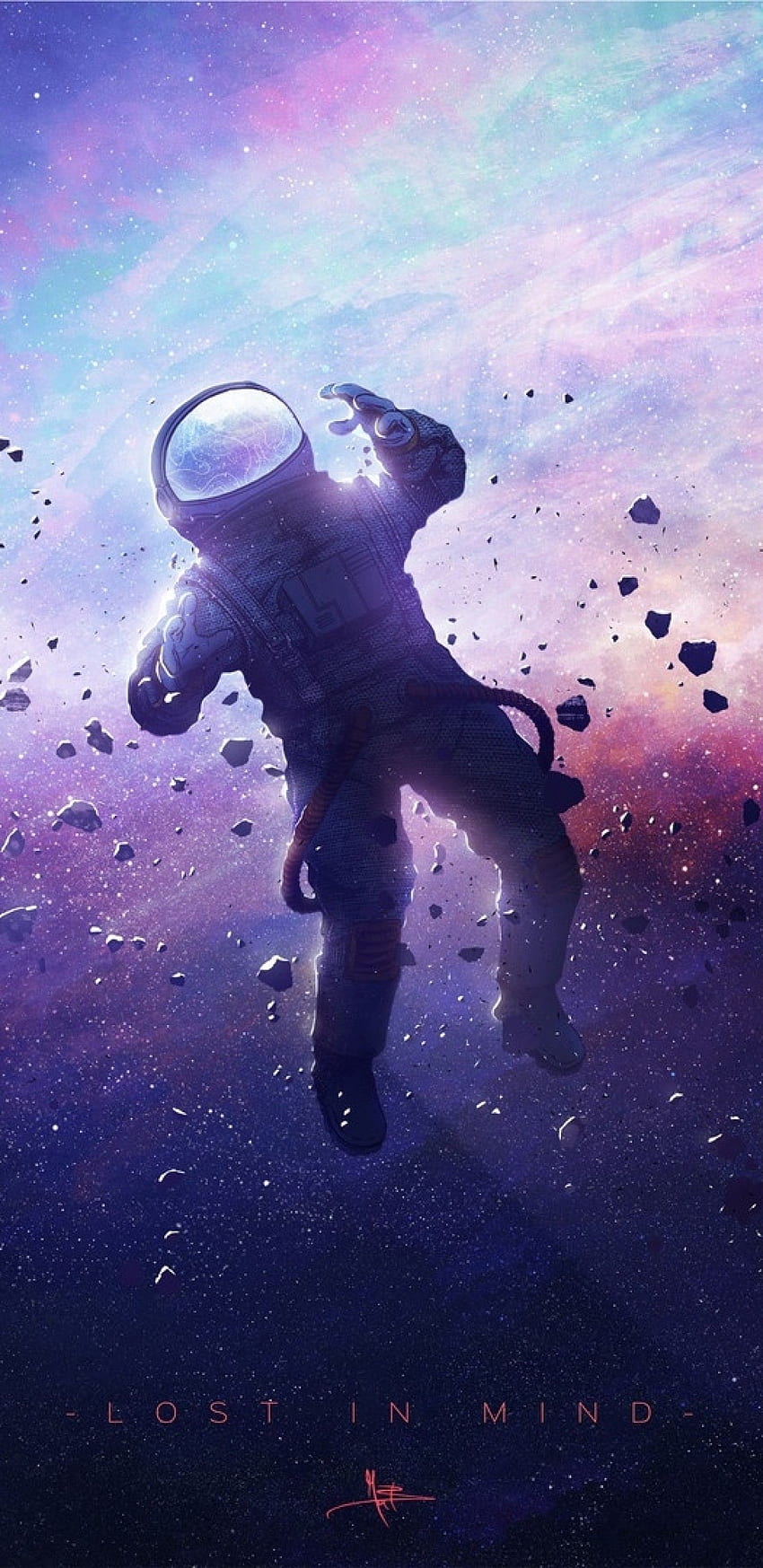 Изгубен в космоса, плаващ астронавт, галактика, анимационен астронавт HD тапет за телефон