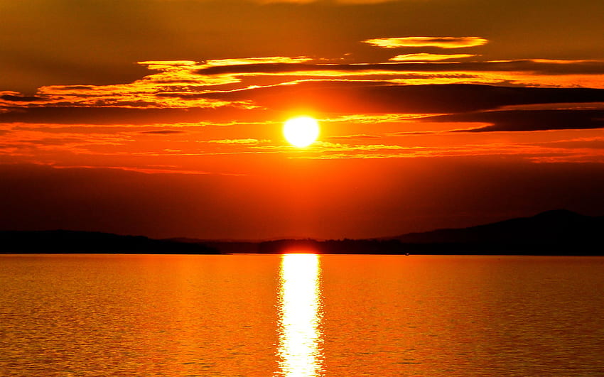 sunset, sun, horizon, lens flare HD wallpaper