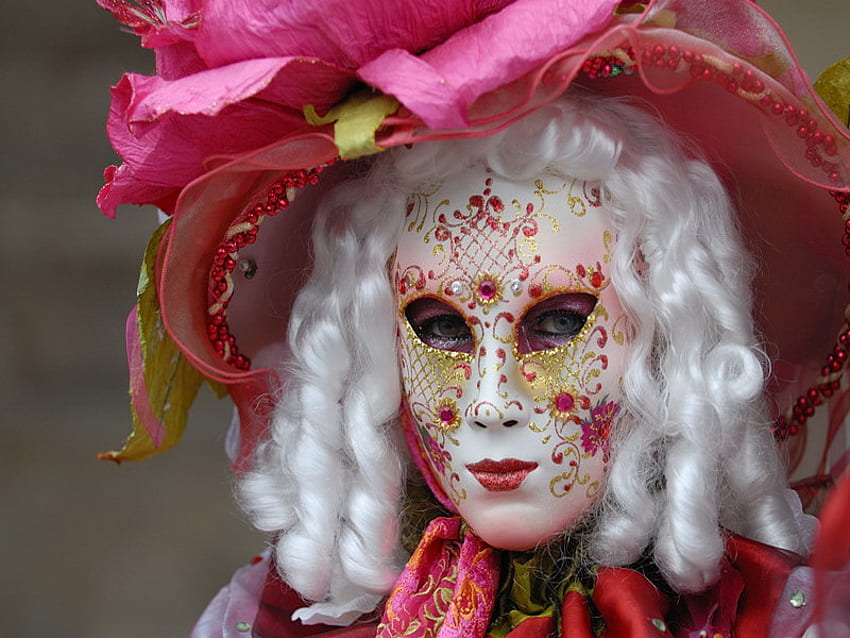 pink, venice, mask, carnival HD wallpaper
