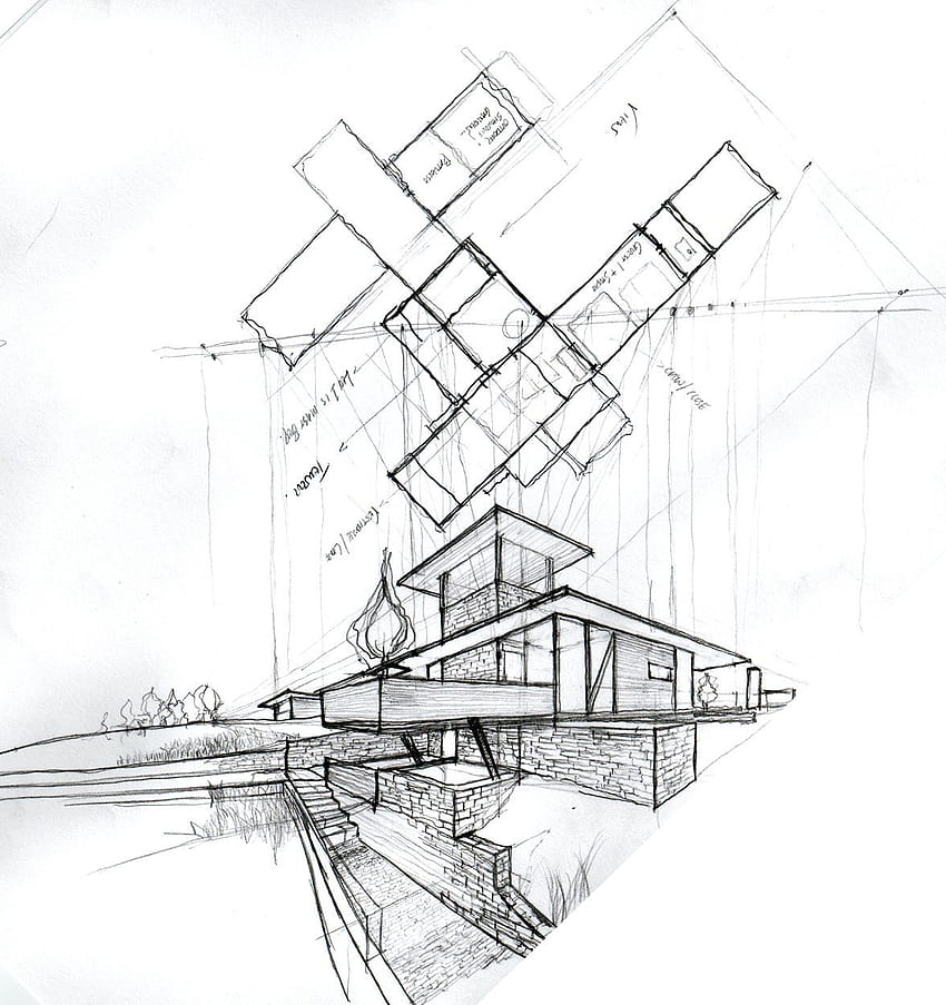 Architecture Houses Sketch 19846 in Architecture - House sketch, House design drawing, Mimari çizim, Mimari çizim HD telefon duvar kağıdı