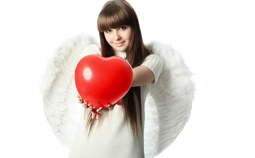 Für dich!, Flügel, Weiß, Mädchen, Engel, Frau, Valentinstag, Rot, Amor, Herz HD-Hintergrundbild