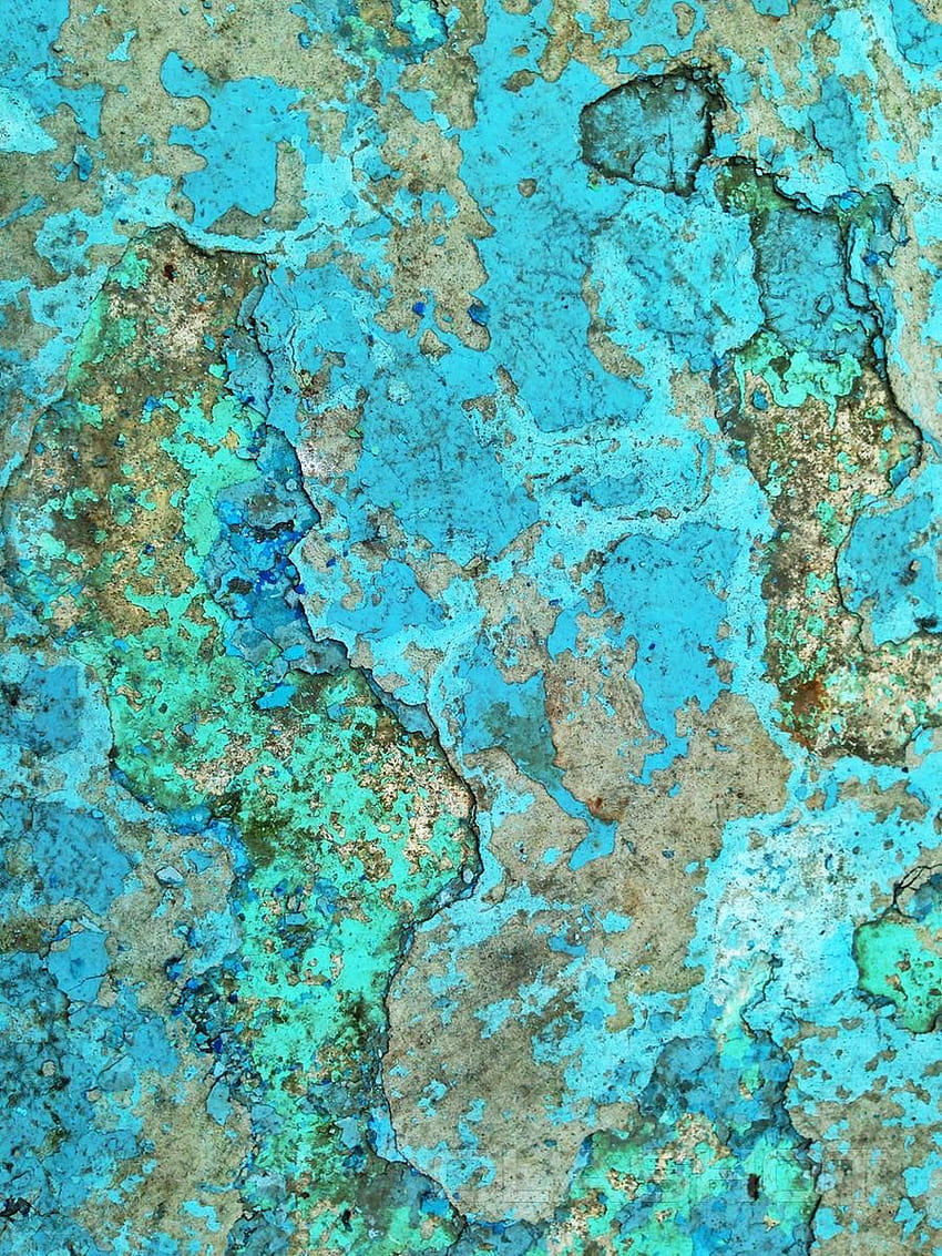 Tekstur Batu Turquoise Tembok batu tua retak. Cat lapuk, latar belakang Kolase, Batu wallpaper ponsel HD