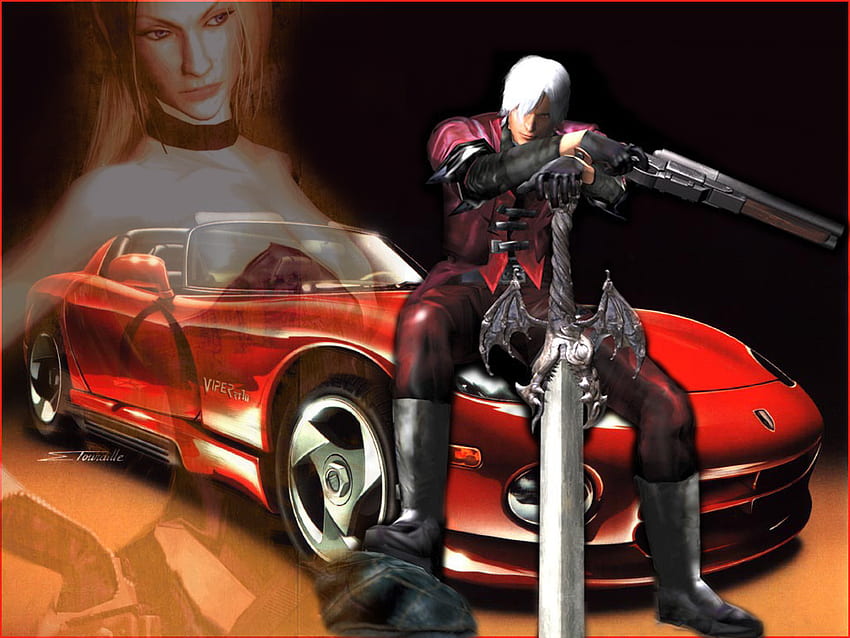 Devil May Cry, videogame, fighting, car, dante, adventure, action, hero, abstract, red, capcom, game HD wallpaper