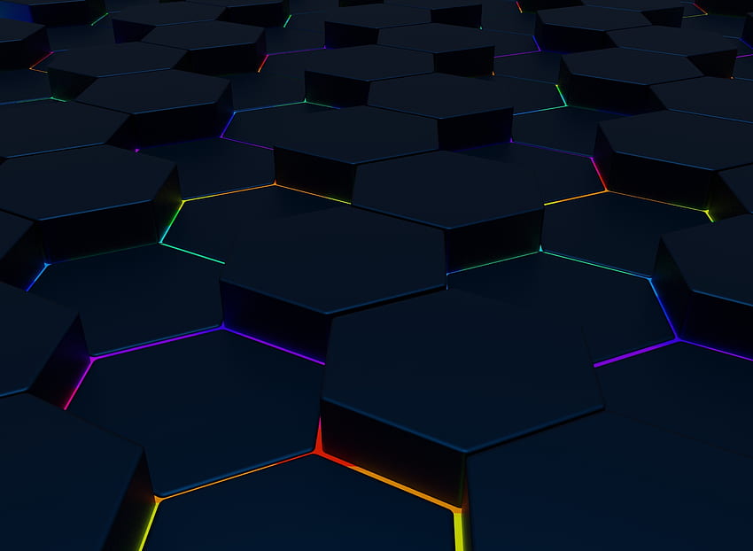 Bords lumineux, texture hexagonale, sombre, abstrait Fond d'écran HD