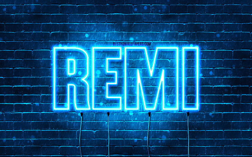 Happy Birtay Remi, , blue neon lights, Remi name, creative, Remi Happy Birtay, Remi Birtay, popular french male names, with Remi name, Remi HD wallpaper
