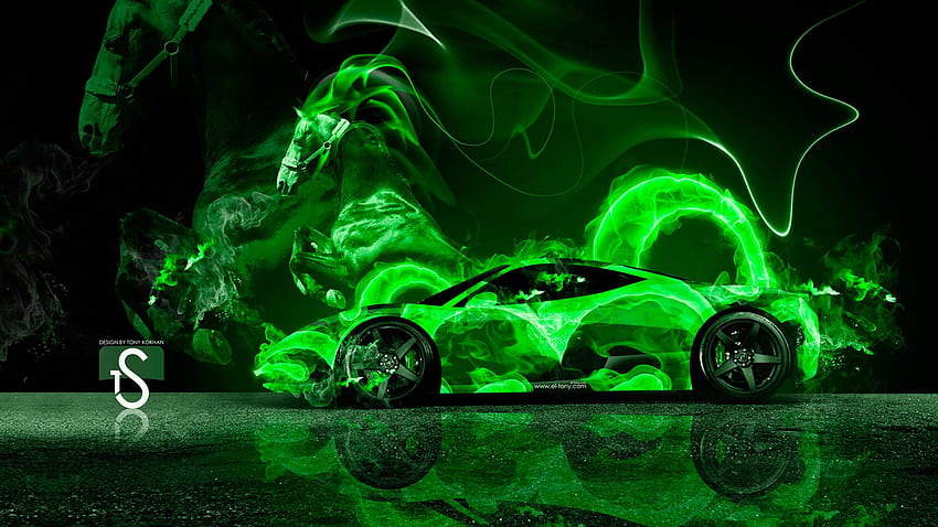 Green Flame, Neon Ferrari HD wallpaper