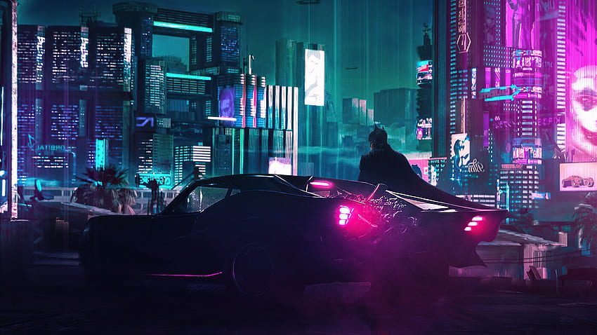 Батман в Cyberpunk 2077 Ultra, Purple Cyberpunk HD тапет