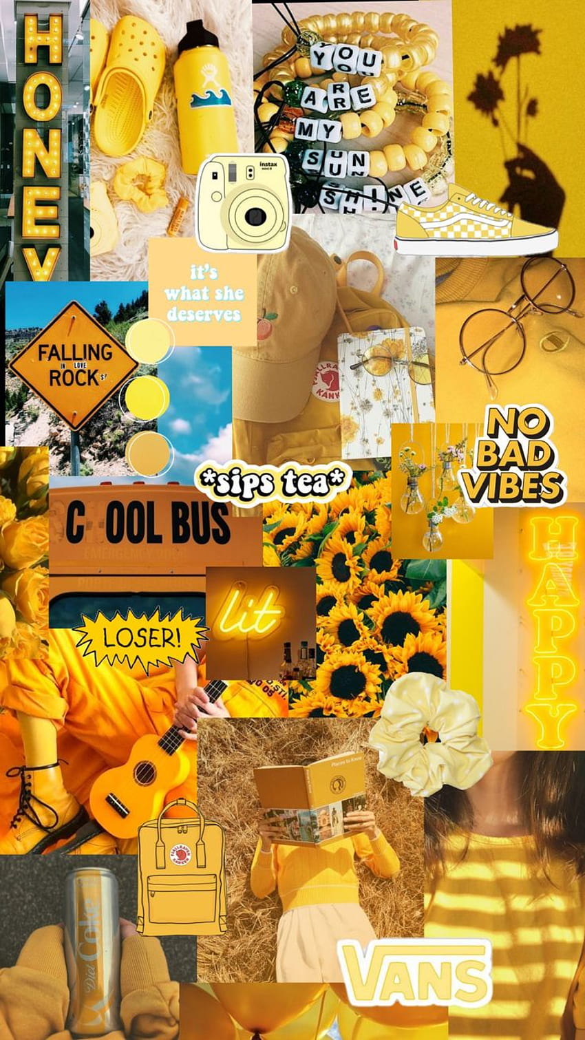 Естетичен жълт колаж. iPhone жълт, iPhone момичешки, Сладко лято, Жълта естетична котка HD тапет за телефон