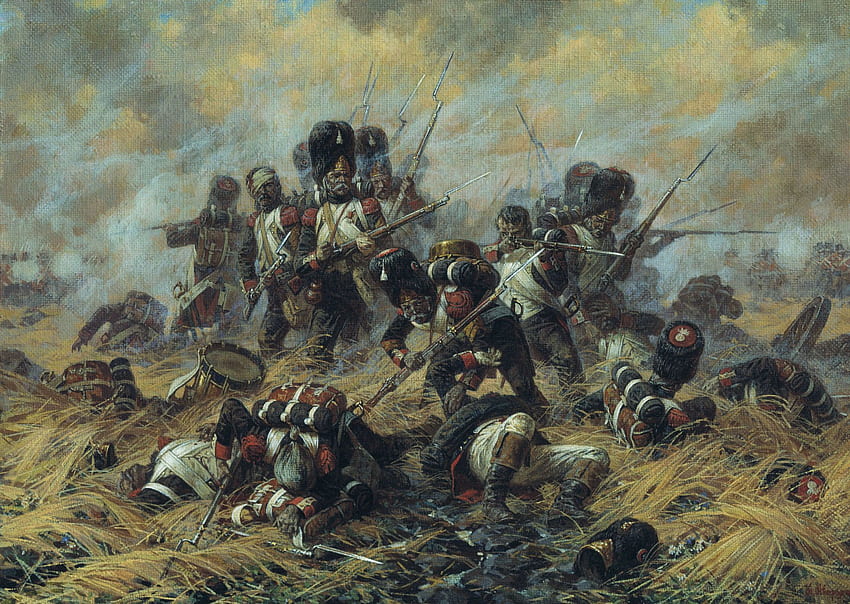 ウォータールーのオールド ガード。 戦争芸術、歴史芸術、ウォータールーの戦い、ナポレオン戦争 高画質の壁紙