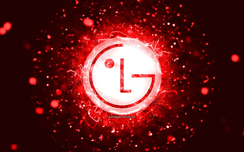 LG red logo, , luzes neon vermelhas, criativo, fundo abstrato vermelho, LG logo, marcas, LG papel de parede HD
