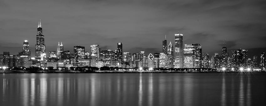 ชิคาโกพาโนรามา Chicago Black & White Panorama เมืองสตาร์ลิง วอลล์เปเปอร์ HD