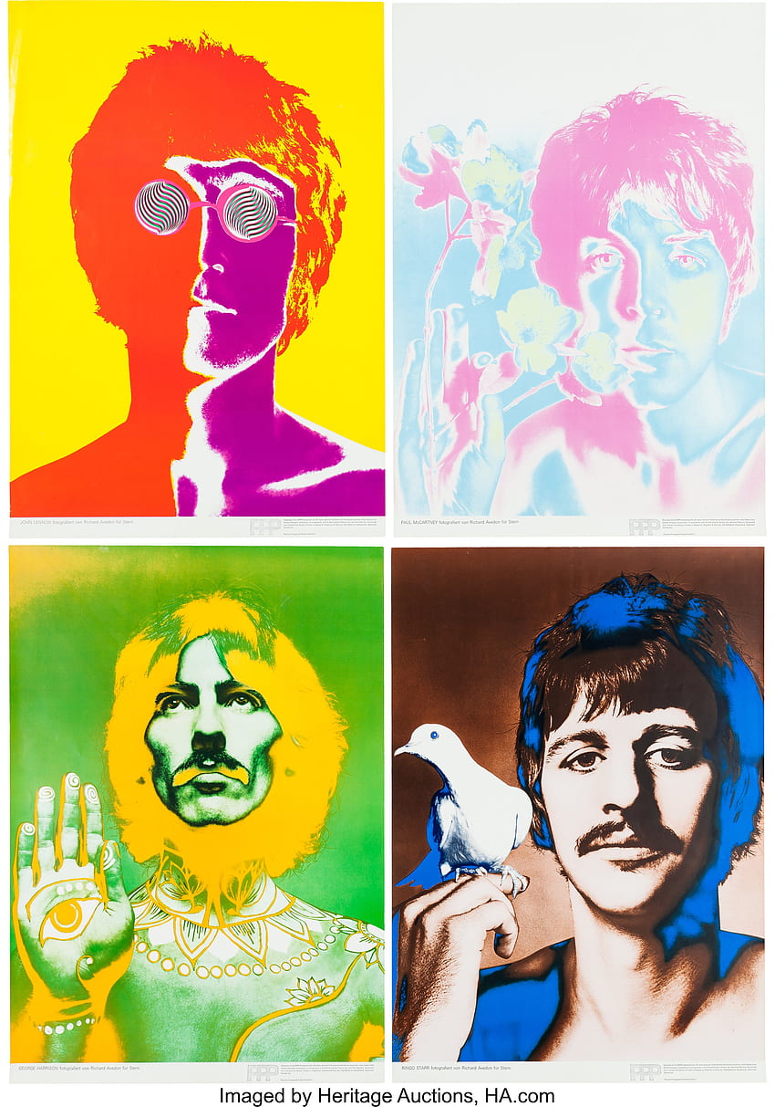 Un ensemble complet d'affiches de portraits psychédéliques des Beatles par Richard. Lot, psychédélique des Beatles Fond d'écran de téléphone HD