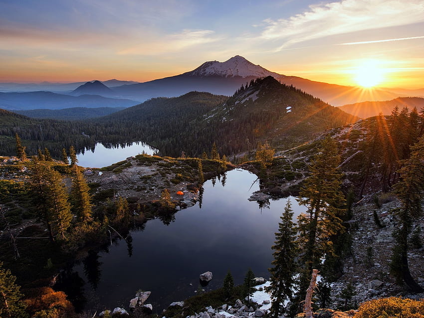 Heart Lake, nuages, nature, montagnes, lever de soleil Fond d'écran HD