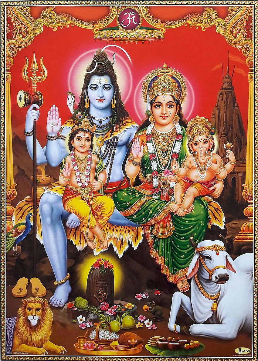 Shiva con su familia, Parvati Ganesha Murugan. Familia del señor shiva, Shiva parvati, pintura del señor shiva, Shiva Parvathi fondo de pantalla del teléfono