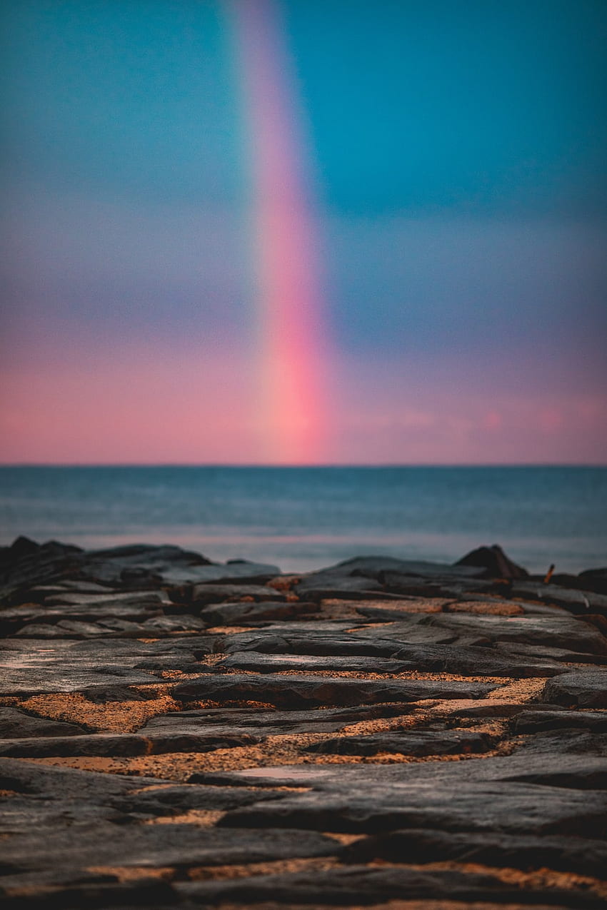 rainbow at sea during sunset – Nature, Rainbow Beach HD phone wallpaper