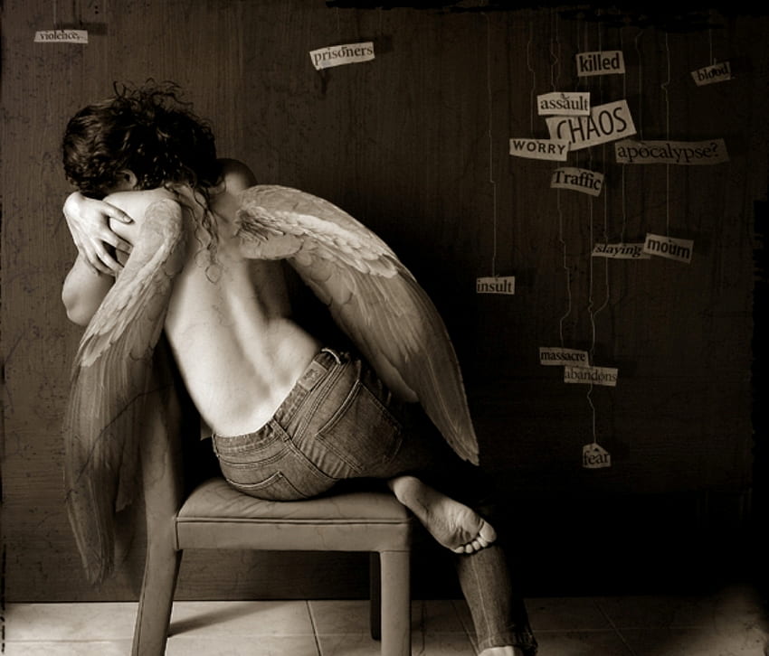 malaikat manusia, drama, sayap, kursi, manusia Wallpaper HD