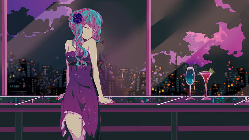 Violet Nightlife (Anime) X Post R Moescape, ästhetischer rosa Anime HD-Hintergrundbild