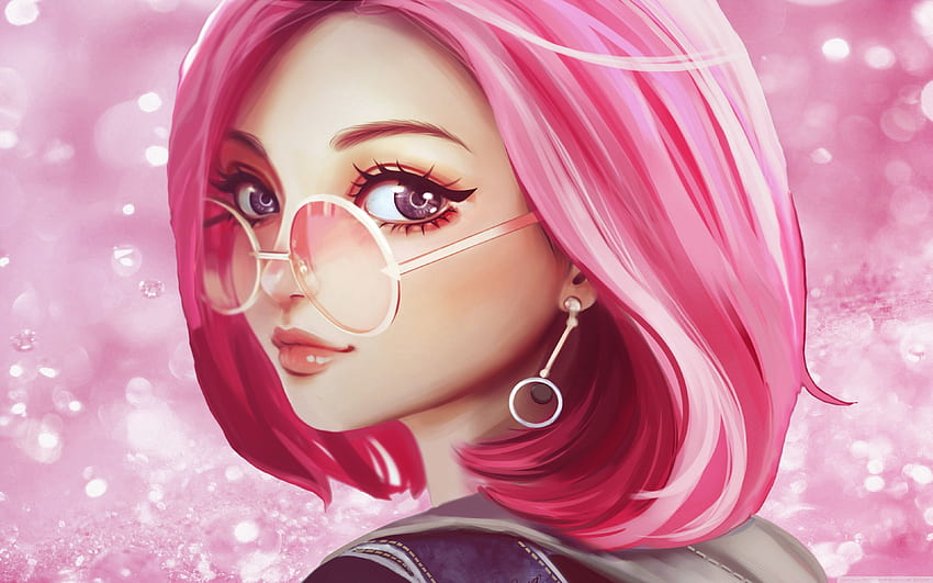 Cute Girl Pink Hair Sunglasses Digital Art Drawing Ultra, Pretty Girl  Cartoon HD wallpaper | Pxfuel