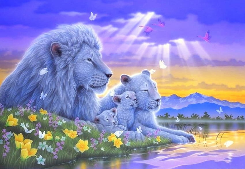Happiest Moment, cute, paintings, spring, butterflies, love four seasons, family, animals, butterfly designs, flowers, lovely, lions HD wallpaper