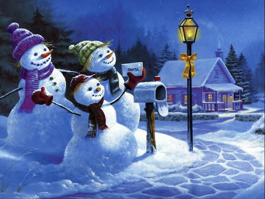 Signs Of Christmas, snowman, snow, christmas, house HD wallpaper