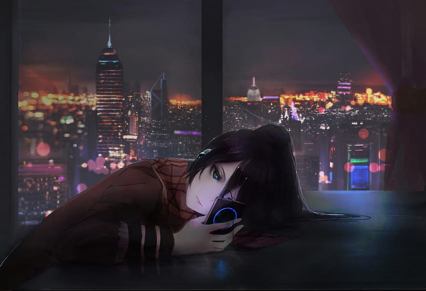 Garota de anime, paisagem urbana, original papel de parede HD