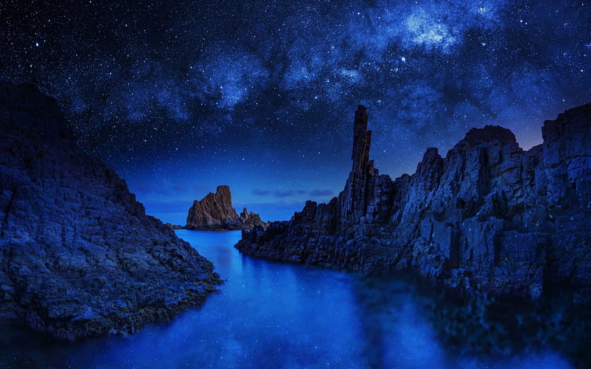 Small Bay, night, bay, sky, cliff HD wallpaper