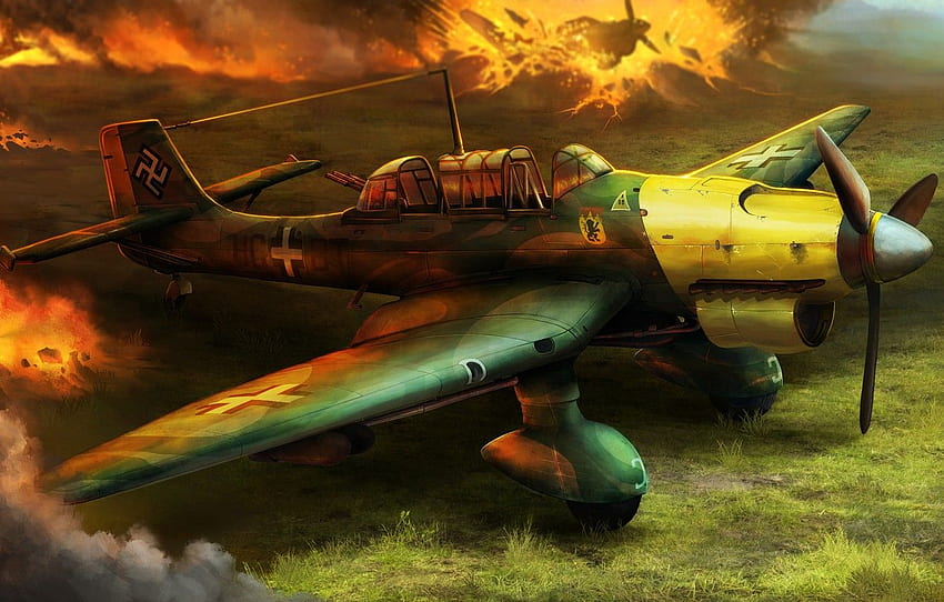 Figure, The plane, War, The explosion, Art, Explosions, Bomber, The Germans, Junkers, Dive bomber, Thing, The Second World War, WW2, Stuka, The bombing, by Gary Jensen for , section авиация HD wallpaper