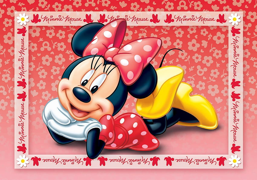 Minnie Mouse, yellow, red, cute, disney, bow HD wallpaper