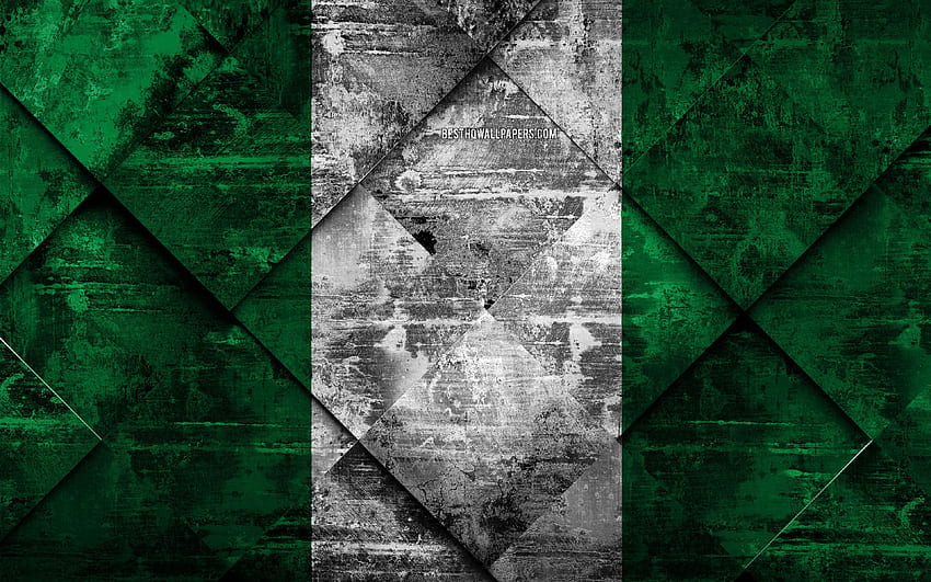 Drapeau du Nigeria, grunge art, losange Fond d'écran HD