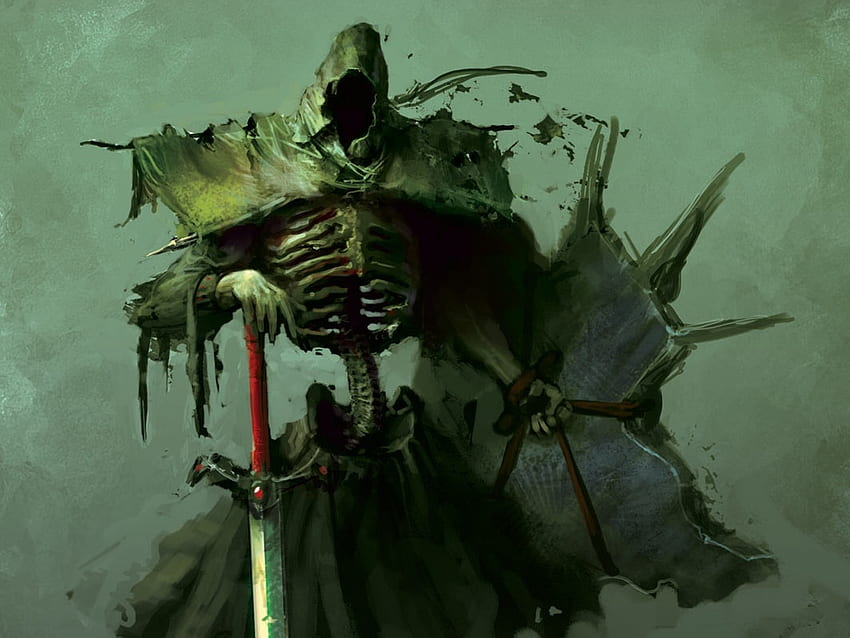  Guerrero esquelético, espada, corcel, esqueleto, guerrero, Fondo de pantalla HD