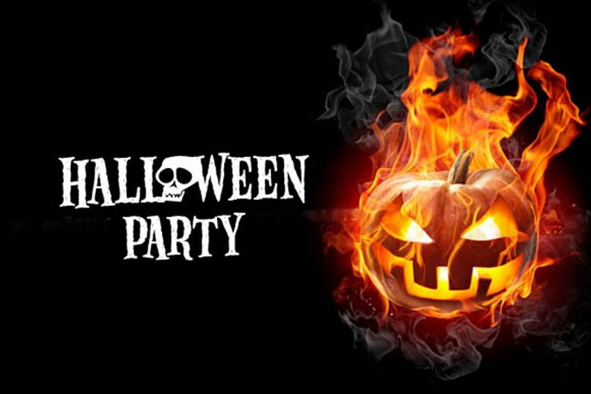 Festa di Halloween, opera d'arte, fantasma, viso, zucca, fuoco Sfondo HD