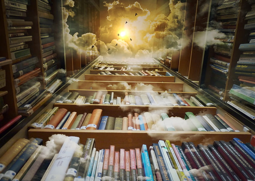Books, Clouds, , , Flight, hop, Reading, Library, Shelves HD wallpaper