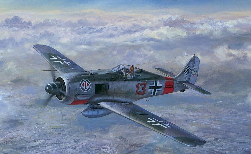 Focke Wulf FW-190, bianco, ww2, guerra, giorno, astratto, aria, aereo, rosso, veloce, aereo, argento, nuvole, Germania, natura, cielo Sfondo HD
