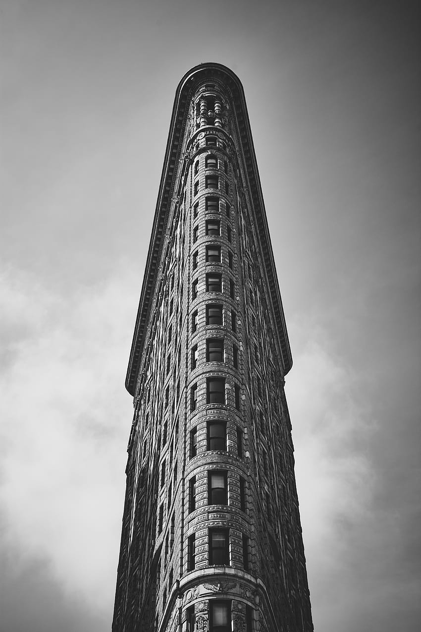 / grafik hitam putih gedung flatiron new york, _flatiron building new york , kantor New York wallpaper ponsel HD