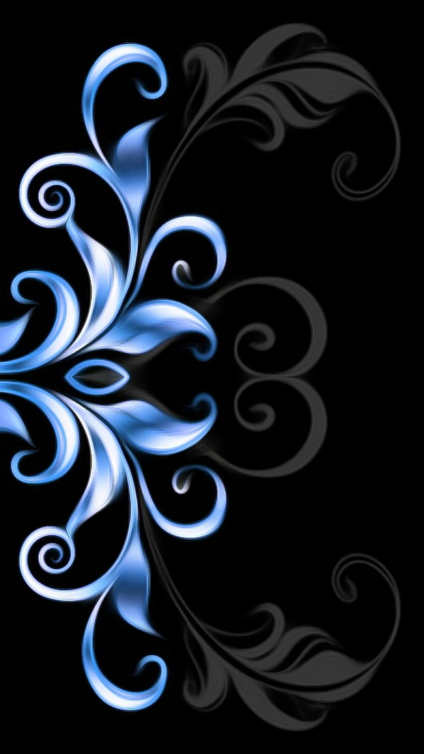 bunga biru hitam 3d, baru, amoled, seni, kurva, creative_arts, modern, bayangan, neon, desain, pola wallpaper ponsel HD