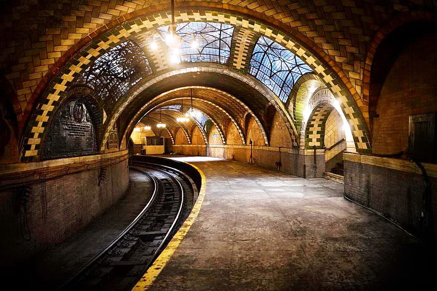 NY Subway at city hall, tunnel, subway, new york, transportation, city hall HD wallpaper