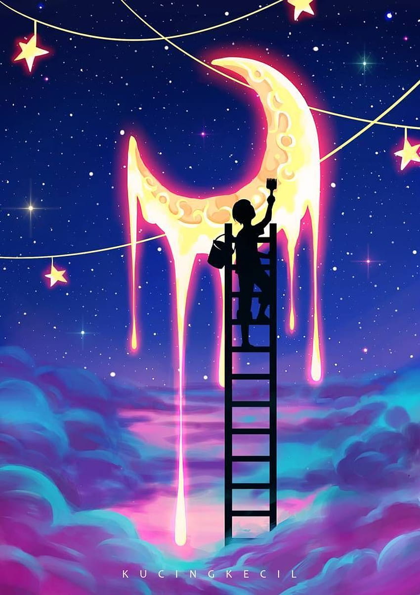 Peignez la lune par Villian KucingKecil. Peinture De Galaxie, Peinture Trippy, Projets D'art De Peinture, Dessin De Lune Fond d'écran de téléphone HD