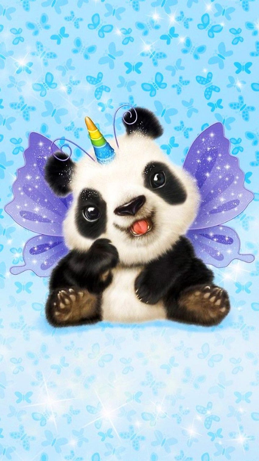 Panda de borboleta de unicórnio de desenho animado adorável da China para o 3D Cute Unicorn Panda Gravity Them. amor do iphone, panda, olhos bonitos dos desenhos animados Papel de parede de celular HD