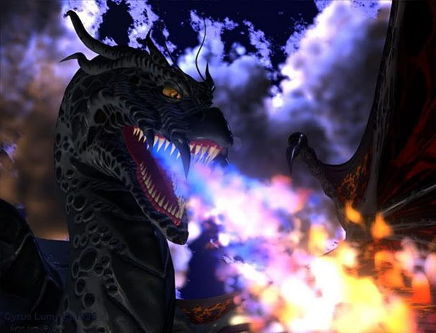 Dragón de fuego, alas, alado, llamas, dragón, grande, fuego fondo de pantalla