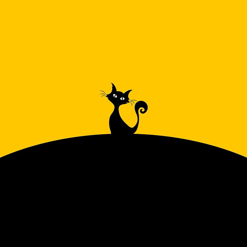 cat, silhouette, black, yellow, Animated Cat HD phone wallpaper
