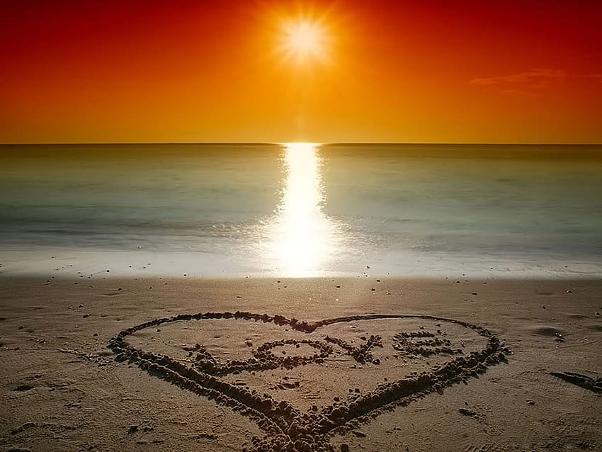 beach sunsets . Sunset love, Beach sunset , Heart Love Beach HD wallpaper