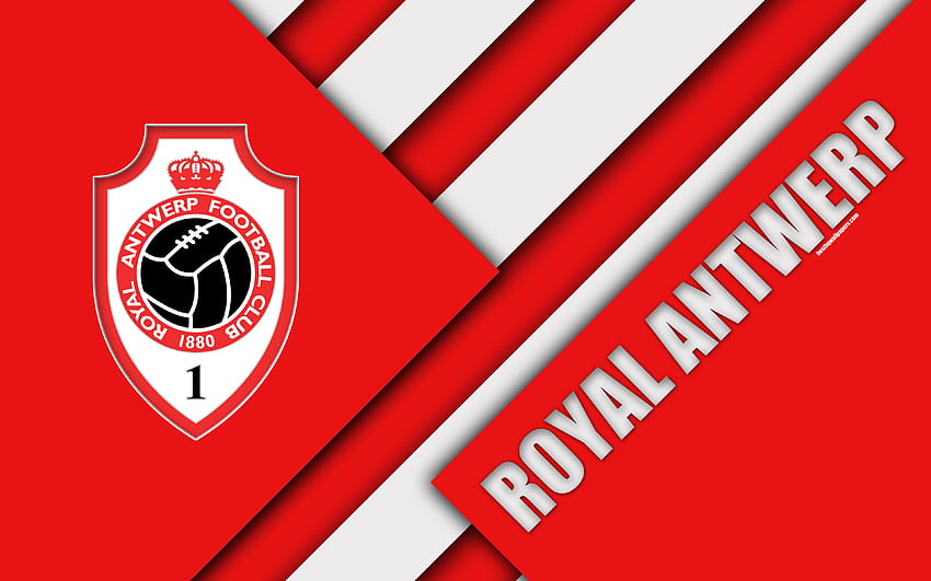 Royal Antwerp FC, squadra di calcio belga, astrazione rossa, logo, design dei materiali, Anversa, Belgio, calcio, Jupiler Pro League per con risoluzione. Alta qualità Sfondo HD