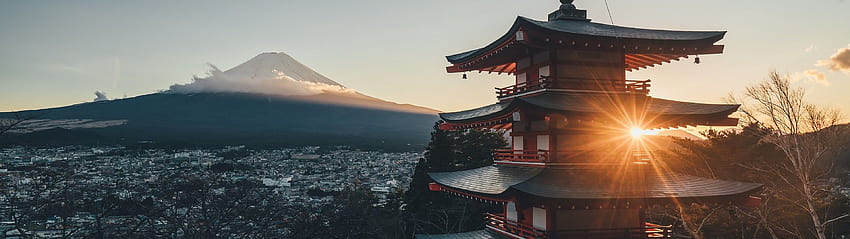 Paysage de paysage urbain du mont Fuji au Japon, double moniteur du Japon Fond d'écran HD