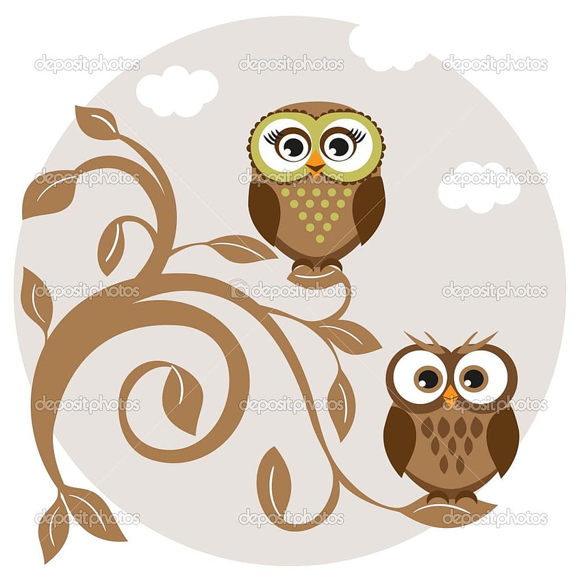 Cute Owl Drawings. Cute owls couple on the tree. Stock, Cute Cartoon Owl HD  phone wallpaper | Pxfuel